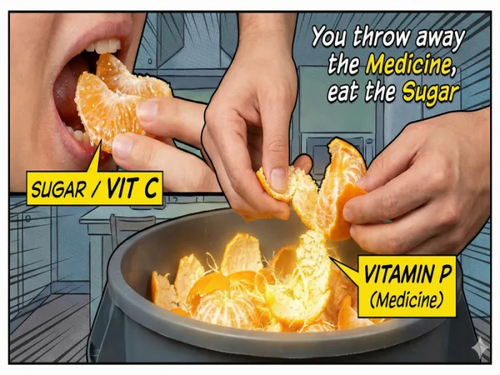 [충격] 귤 까먹을 때 '하얀 거' 떼고 드세요? 당신은 지금 알맹이는 버리고 '설탕'만 먹은 겁니다 (비타민P의 진실)